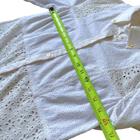Tory Burch Ivory Eyelet Patchwork Button Down 3/4 Sleeve Shirt - Picture 10 of 12